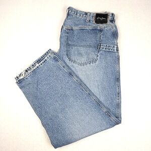 Sean John Mens Jeans 40x32 Blue Baggy Retro Hip-Hop Distressed Denim Hammer Loop